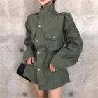 High-neck Pocket-front Parka Khaki - One Size