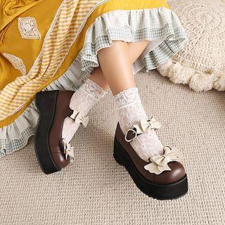 Wedge-heel Bow Accent Mary Jane Shoes