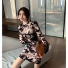 Tie Dye Long-sleeve Mini Sheath Dress Black - One Size