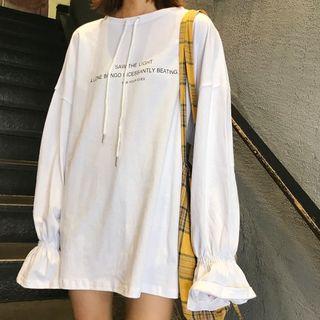 Lettering Long-sleeve Drawstring T-shirt