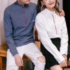 Couple Matching Letter Embroidered Half Placket Shirt