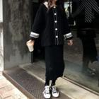 Collared Striped Knit Jacket Black - One Size