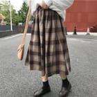 Midi Plaid A-line Skirt Brown - One Size