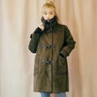 Funnel-neck Toggle-button Faux-shearling Coat