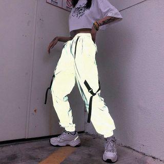 Reflective Drawstring Harem Pants As Shown In Figure - One Size