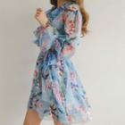 Frilled-trim Floral Print Dress With Sash
