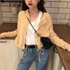 Drawstring Plain Knit Cardigan