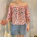 Off-shoulder Dotted Top Pink - One Size