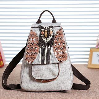 Patterned Canvas Backpack Light Yellow - One Size