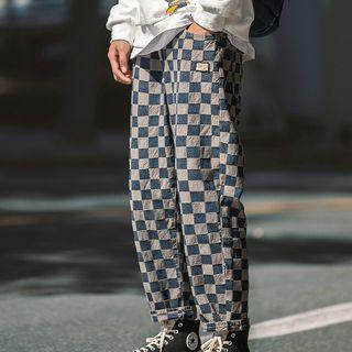 Checkered Wide-leg Jeans