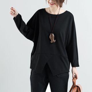 Long-sleeve Zip Side Slit-front Top