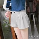 Belted Buttoned Pleated Shorts