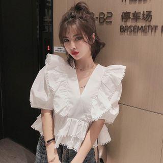 Ruffle Trim Short-sleeve Ruffle Top