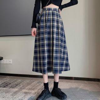 Plaid High Waist A-line Midi Skirt
