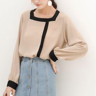 Balloon-sleeve Square-neck Chiffon Blouse