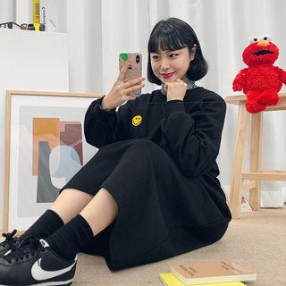 Smile Embroidery Long Sweatshirt Dress