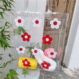 Flower Print Transparent Tote Bag Flower - Red & White - One Size