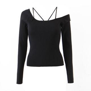 Long-sleeve Off-shoulder Strappy Knit Top