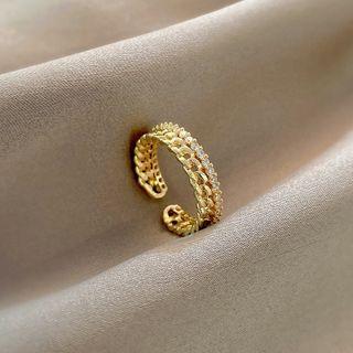 Rhinestone Chain Open Ring J494 - Gold - One Size