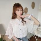 Star Print Flared-sleeve Blouse White - One Size