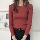 Long-sleeve Round-neck Plain Knit Sweater