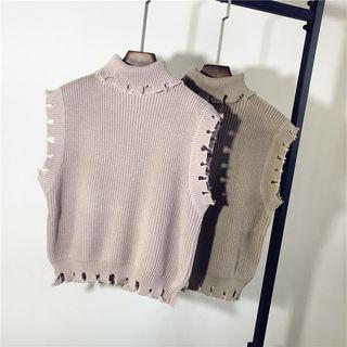 Turtleneck Distressed Knit Vest