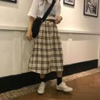 Checked Flare Skirt With Belt Beige - One Size