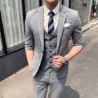 Set: Plaid Elbow-sleeve Blazer + Vest + Dress Pants