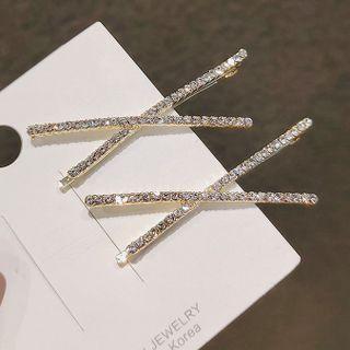 Set Of 2: Rhinestone Cross Hair Clip Ly376 - Set Of 2 - Gold - One Size