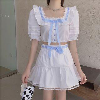 Puff-sleeve Top / A-line Skort / Set