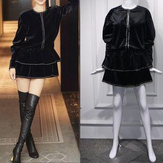 Long-sleeve Studded Mini Layered Dress