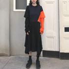 Color Block Long-sleeve Midi Dress As Shown In Figure - One Size