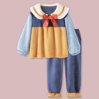 Bow Color Block Coral Fleece Loungewear / Set