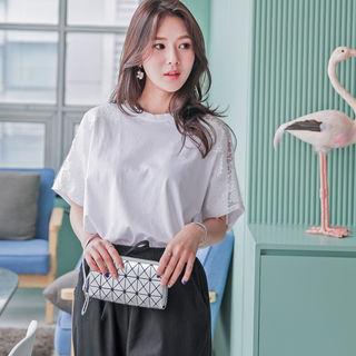 Short-sleeve Lace-trim Cotton T-shirt