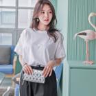 Short-sleeve Lace-trim Cotton T-shirt