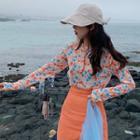Flower Print Long-sleeve Mesh T-shirt