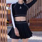 Set: Long-sleeve Crop Rash Guard + Swim Skirt