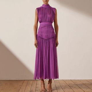 Sleeveless Stand Collar Maxi A-line Dress