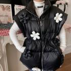 Floral Down Vest Black - One Size