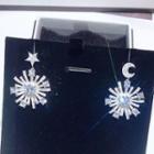 Non-matching 925 Sterling Silver Rhinestone Snowflake Moon & Star Dangle Earring As Shown In Figure - One Size