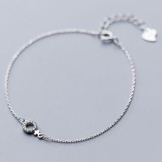 925 Sterling Silver Rhinestone Hoop Bracelet S925 Silver - Silver - One Size