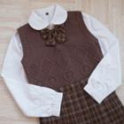 Knit Vest / Shirt / Bow Tie / Pleated Skirt / Set