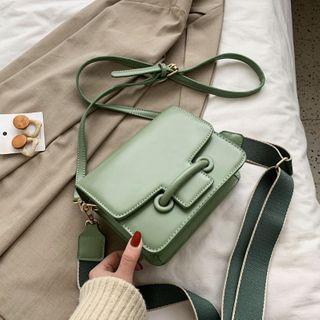 Faux Leather Lock Accent Shoulder Bag