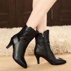 Genuine-leather High-heel Buckle Short Boots