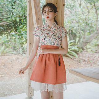 Short-sleeve Hanbok Top (floral / White)