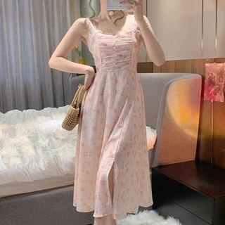Floral Lace Cardigan / Spaghetti Strap Floral Midi A-line Dress