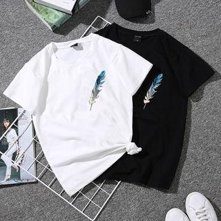 Short-sleeve Feather Print T-shirt / Camisole