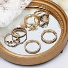 Set Of 7: Gemstone Ring + Alloy Ring Set Of 7 - Bronze - One Size