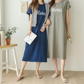 Merci Printed Slit-back T-shirt Dress