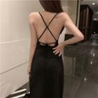 Open Back Slim-fit Sleeveless Dress Black - One Size